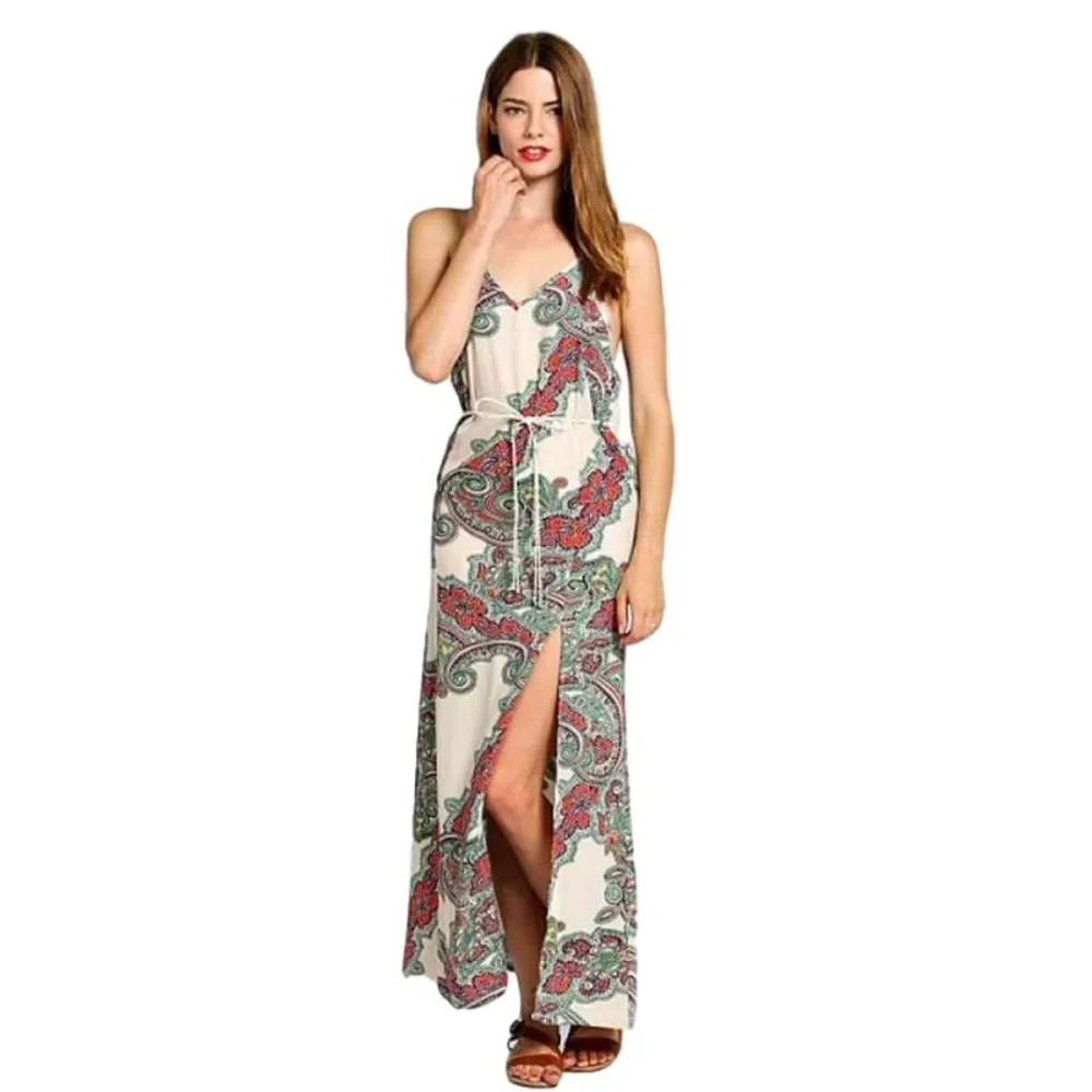 Backless Spaghetti Strap Scarf Print Maxi Dress - Picture 4 of 7